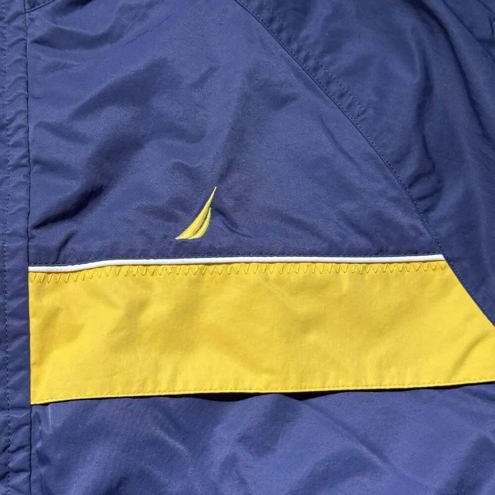 Nautica Mens XXL Windbreaker Jacket Blue Yellow Large Spellout Lightweight GUC
